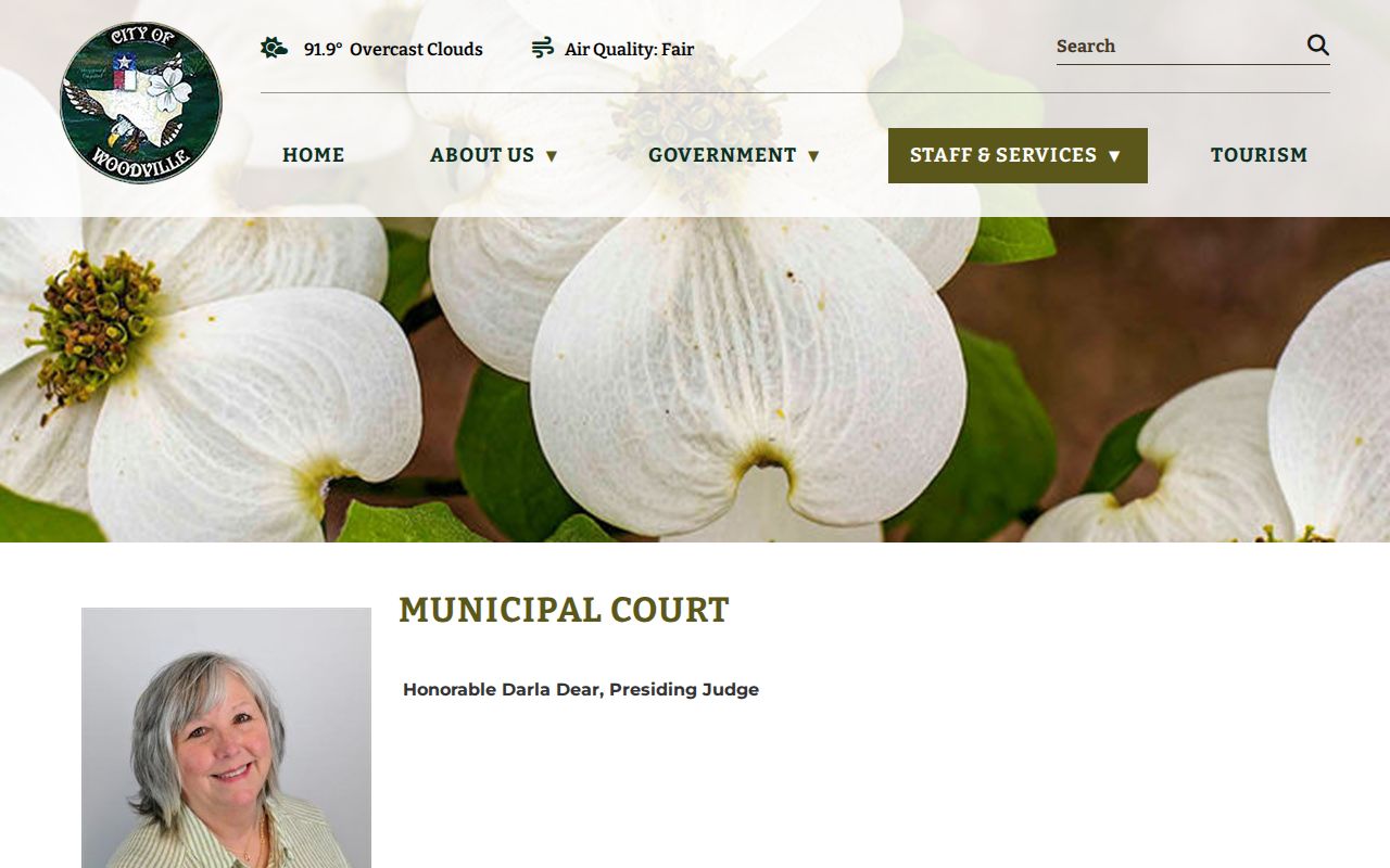 Woodville Municipal Court contact and city-warrant information in Tyler County