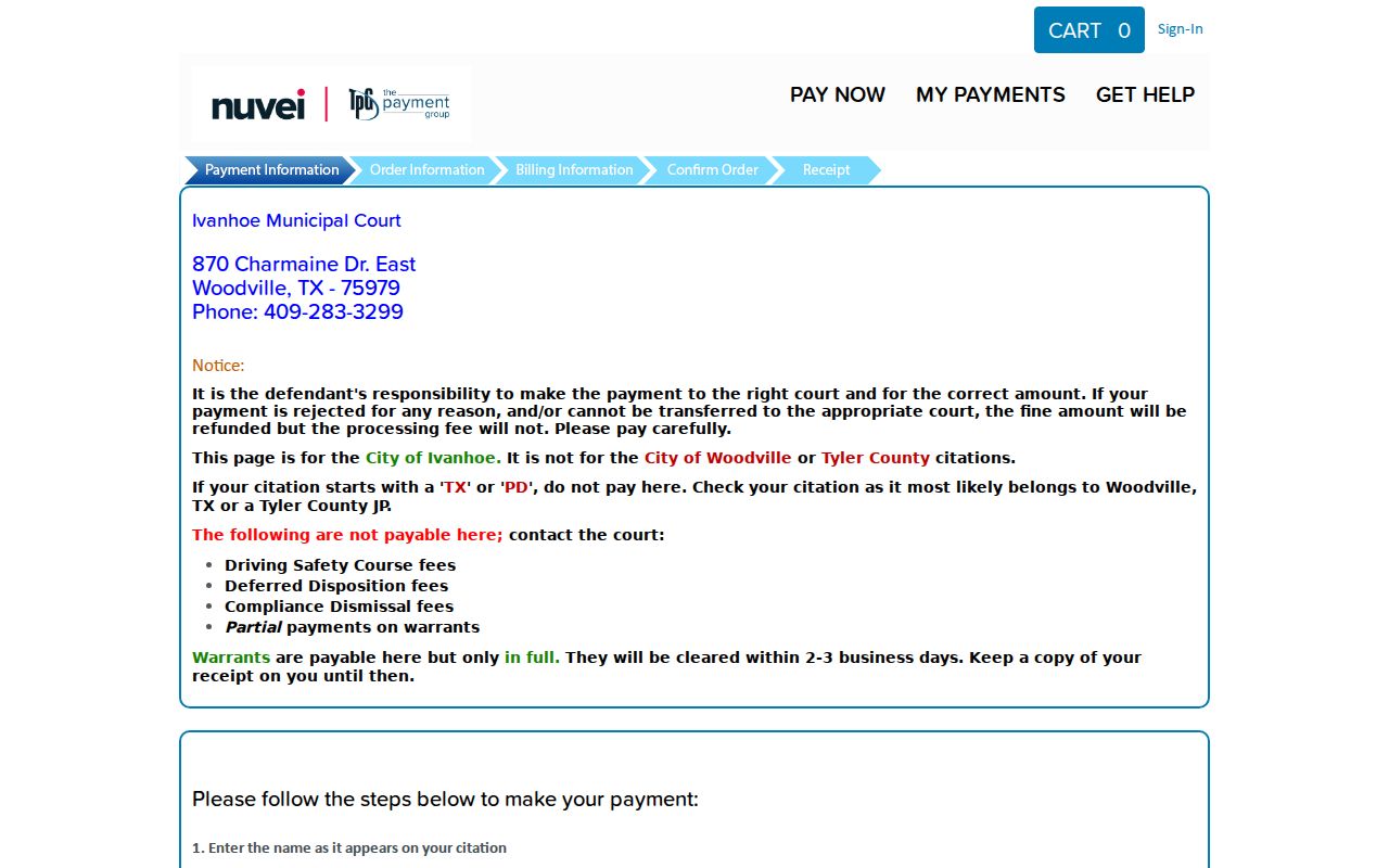 Ivanhoe warrant-payment page with full-payment and clearance-time instructions