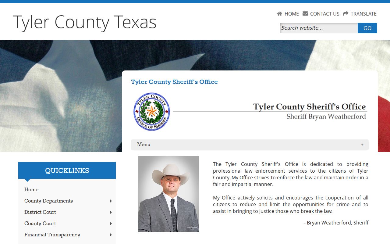 Tyler County Sheriff contact information without a public active-warrant roster